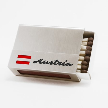 Streichholzschachtel - Huelle „Austria“ aus Edelstahl