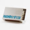Streichholzschachtel - Huelle "Brandstifter" aus Edelstahl mit blauer Schrift