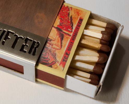 Streichholzschachtel - Hülle "Brandstifter" aus Kupfer und Edelstahl