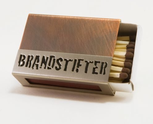 Streichholzschachtel - Hülle "Brandstifter" aus Kupfer und Edelstahl