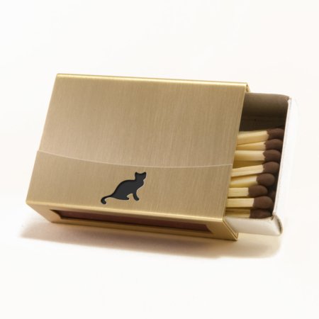Streichholzschachtel - Huelle aus Messing mit schwarzer Katze