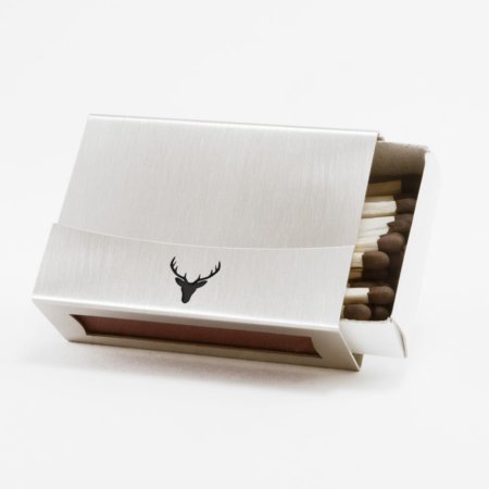 Streichholzschachtel - Huelle mit schwarzem Hirschkopf aus Edelstahl