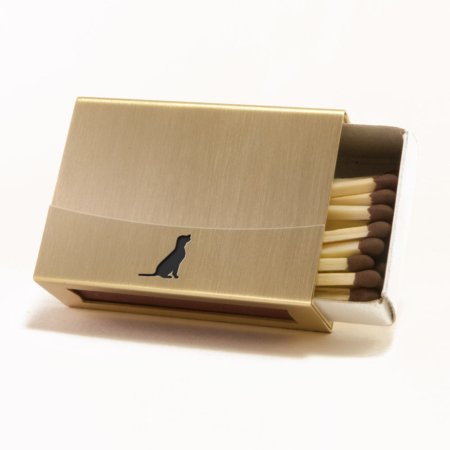 Streichholzschachtel - Huelle aus Messing mit schwarzem Hund