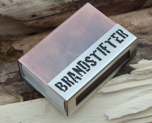 Streichholzschachtel - Hülle "Brandstifter" aus Kupfer und Edelstahl