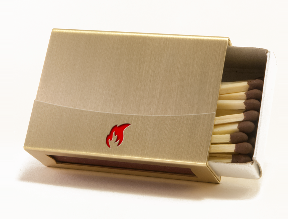 Hülle des Monats Januar - Streichholzschachtel Hülle aus Messing mit Flamme