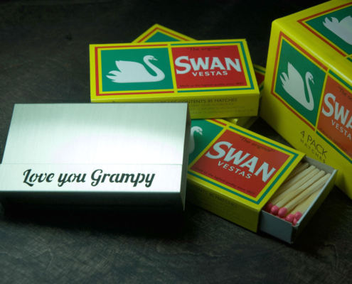 Streichholz-Cover aus Edelstahl für Swan-Vestas Streichholzschachteln