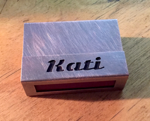 Kupferhülle mit Text "Kati"