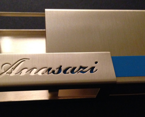 Messing Streichholzhülle mit handgesägtem Text