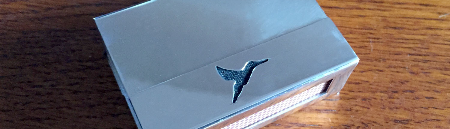 Streichholz-Hülle aus Silber mit Kolibri