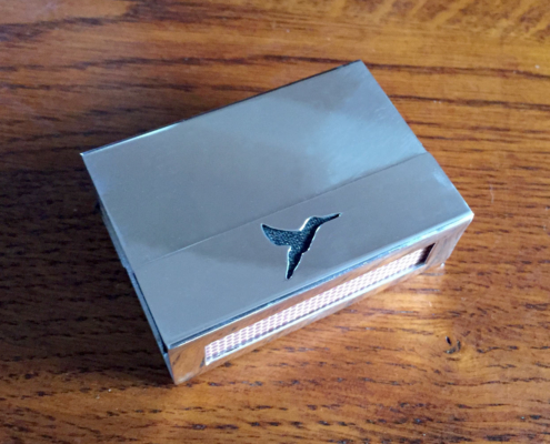 Streichholz-Hülle aus Silber mit Kolibri