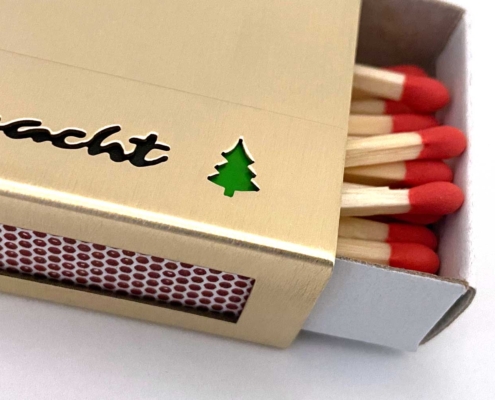 Streichholzhülle aus Messing mit Weihnacht Schriftzug