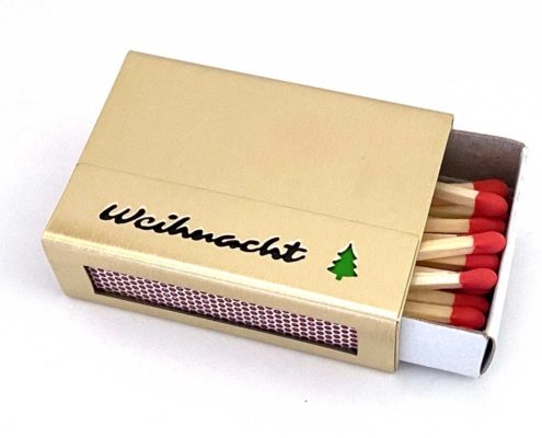 Streichholzhülle aus Messing mit Weihnacht Schriftzug