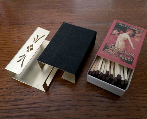 Streichholzschachtel-Hülle aus Messing – Einzelteile und Streichholzschachtel