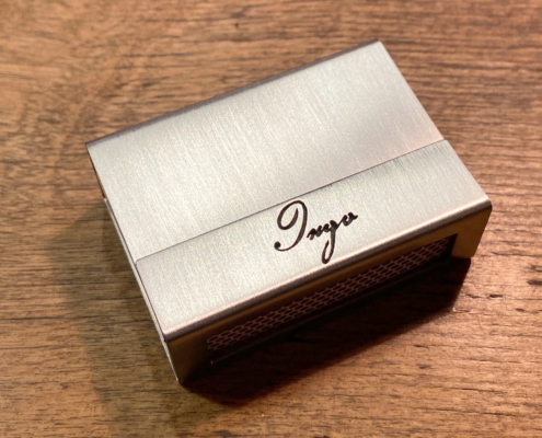 Individualisierte Streichholz-Etui aus Edelstahl mit dem Namen "Ingo"