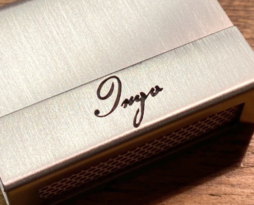 Individualisierte Streichholz-Etui aus Edelstahl mit dem Namen "Ingo"