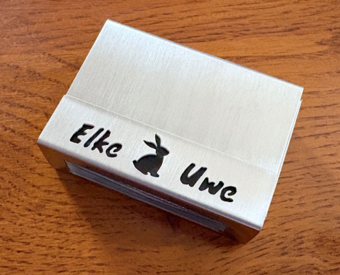 Elke und Uwe Streichholzhülle mit Text