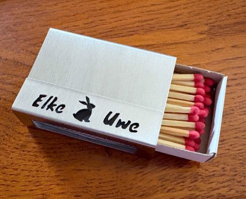 Elke und Uwe Streichholzhülle mit Text